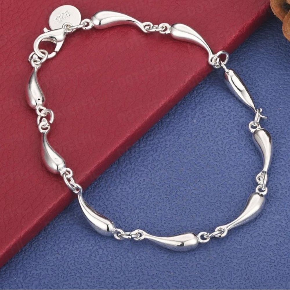 STERLING SILVER 925 TEARDROP LINK BRACELET 8” NEW